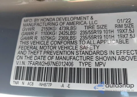 2022 Honda Cr-V Awd Touring from USA, damaged, VIN 7FARW2H97NE012406